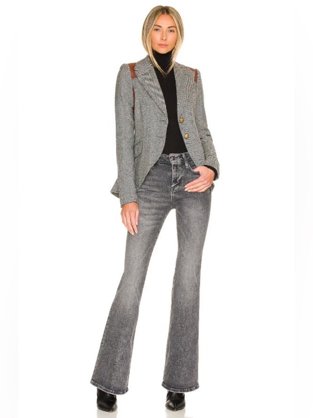 Smythe Rifle-Patch Equestrian Blazer Grey Herringbone 2 XS - Picture 5 of 12